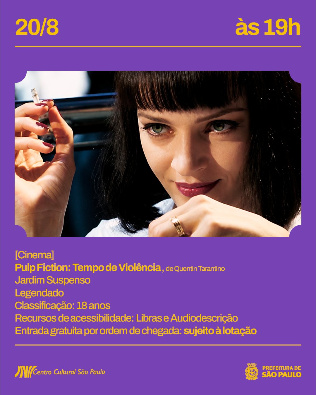 SESSÃO VERGUEIRO AO AR LIVRE: Pulp Fiction: Tempo de Violência